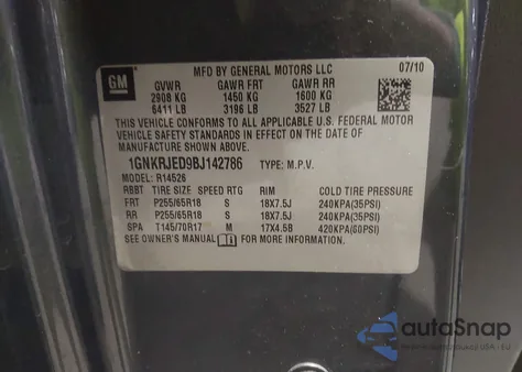 2011 Chevrolet Traverse 2Lt from USA, damaged, VIN 1GNKRJED9BJ142786